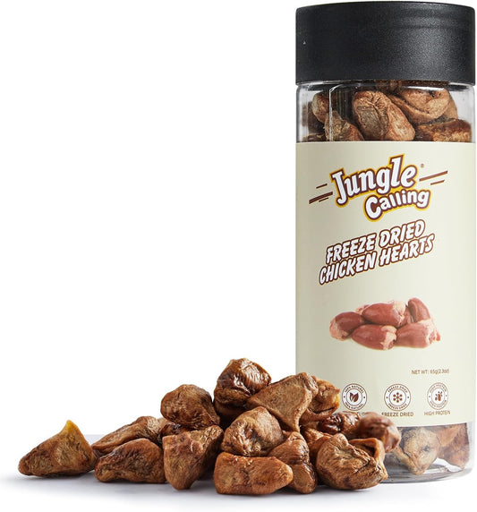 Jungle Calling Freeze Dried Cat & Dog Treats, Freeze Dried Chicken Hearts for Cats & Dogs, High Protein Single Ingredient Chicken Heart Treats, Grain Free Pet Training Treats (Chicken Hearts, 2.3 oz)