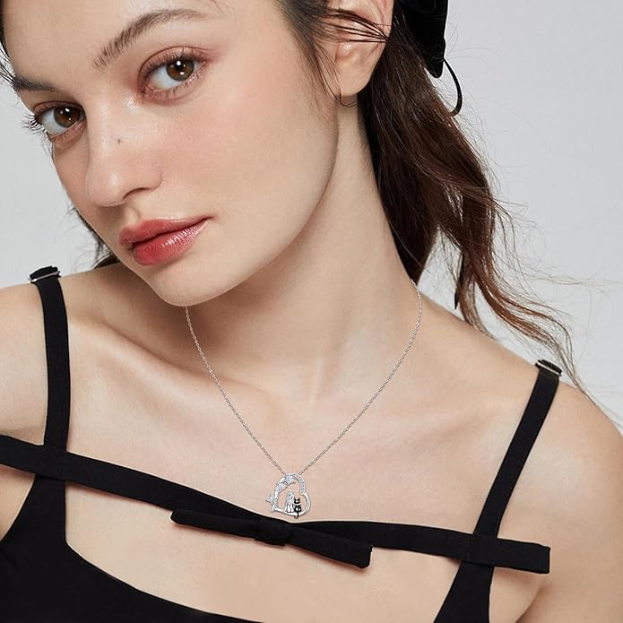 Heart Animal Necklace 925 Sterling Silver Cute Animal Pendant Jewelry Birthday Gifts for Women Girlfriend Mom Animal Lovers