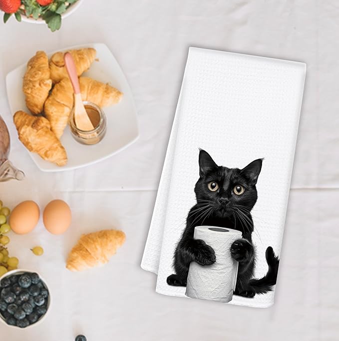 Funny Black Cat Hand Towels for Bathroom Washroom, Cat Bathroom Decor, Cats Lover Mom Lady Gifts for Women, Cute Black Kitten Bathrooms Hand Towels, 16x24 Inch