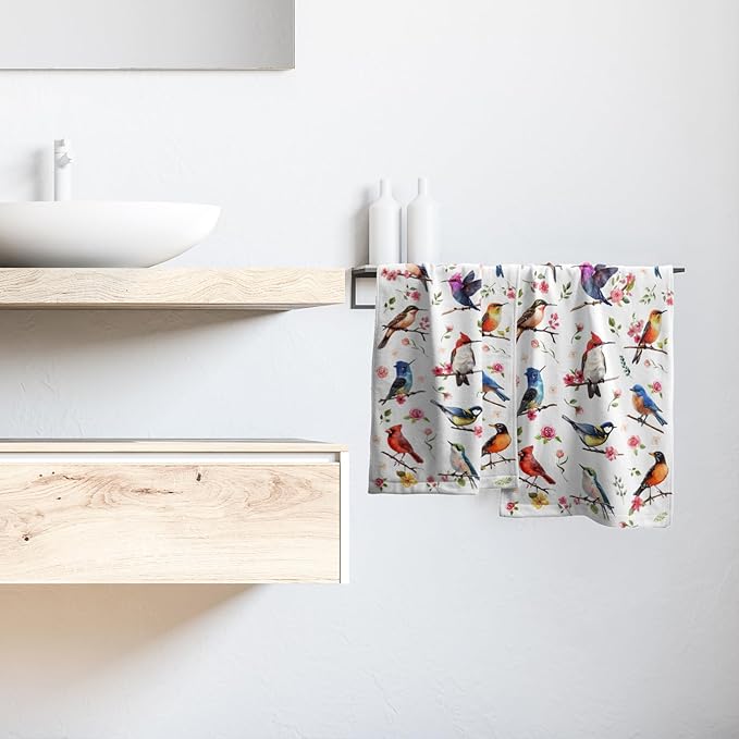 Giwawa Birds Floral Hand Towels Set of 2 Hummingbird Bluejay Decorative Fingertip Towels Soft Quick Dry Absorbent Bathroom Room Kitchen Gym Decor