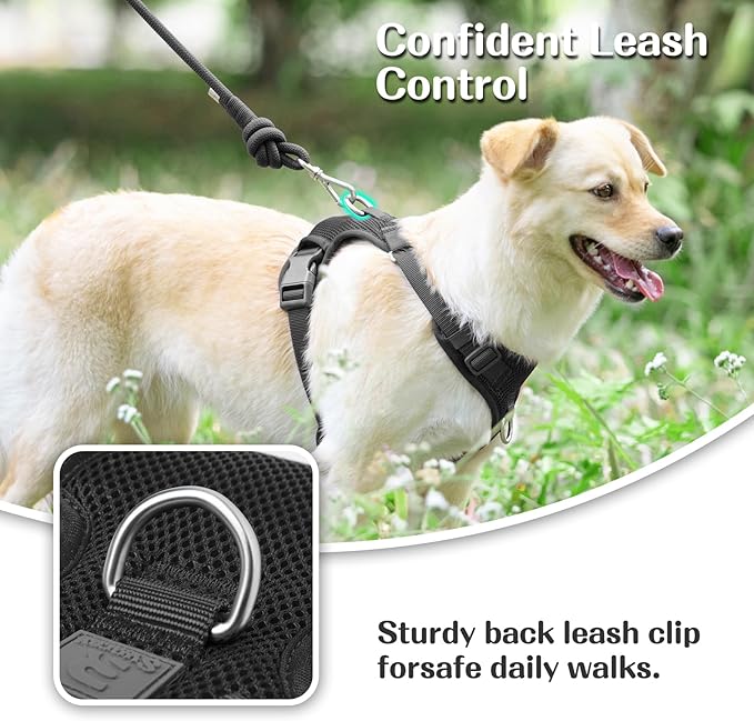 No Pull Dog Harness for Small Medium Large Dogs - Adjustable Two-Layer Mesh Dog Vest with Dual Clip, Escape Proof, Quick Release, Lightweight Breathable Mesh for Walking Hiking (Black,XL)