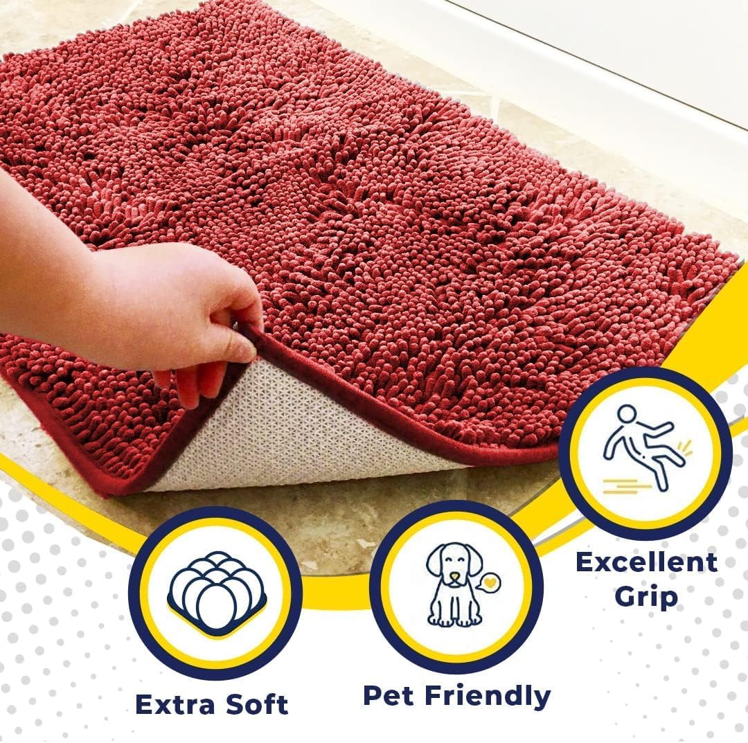 Muddy Mat® Shown on TV – Super Absorbent Door Mat Indoor, Microfiber Quick Dry Chenille Entryway Rug, Non-Slip Front Door Mat, Indoor Mats for Entryway, Machine Washable Pet Rug, Red 24"x36"