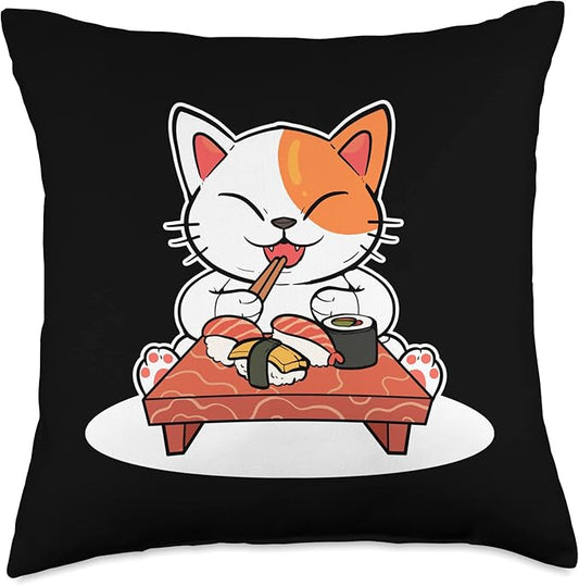 Sushi Cat Anime Figure Manga Japanese Noodles Ramen Throw Pillow