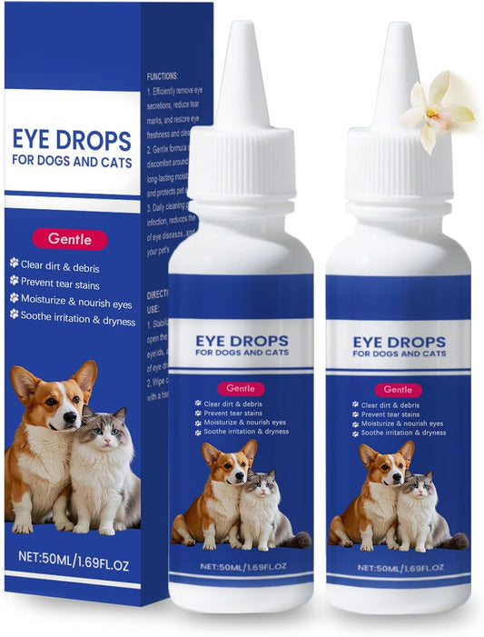 Dog Eye Drops, 2 x 50ml Gentle Eye Drops for Dogs & Cats with Honeysuckle Extract, Dog Eye Infection Treatment, All Natural Pet Tear Stain Remover for Dogs Eye Wash, Soothe Discomfort & Irritation