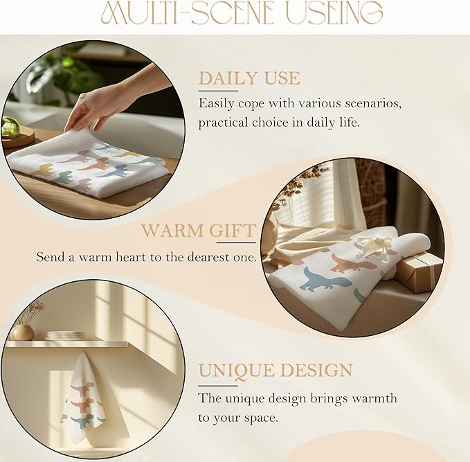 Colorful Dinosaur Hand Towels for Kid Bathroom, Dinosaurs Boys Bathroom Decor, Dinosaur Gifts Kitchen Towels, Dinosaurs Decor Dish Towels for Kitchen Drying, 16x24 Inch