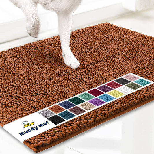 Muddy Mat® AS-SEEN-ON-TV Highly Absorbent Microfiber Door Mat and Pet Rug, Non Slip Thick Washable Area and Bath Mat Soft Chenille for Kitchen Bathroom Bedroom Indoor and Outdoor - Orange 24" x 96"