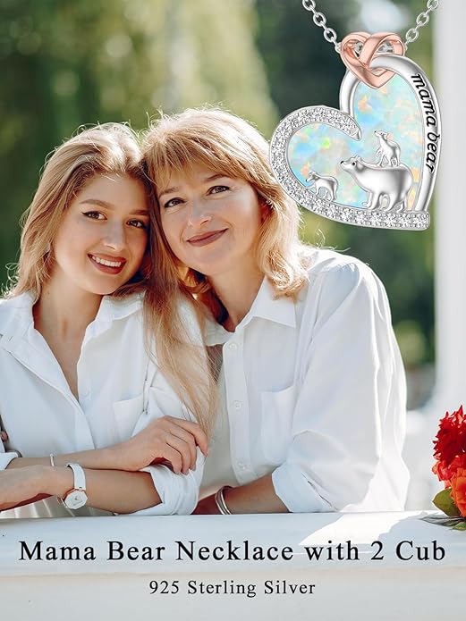 Mothers Day Gift for Mom 925 Sterling Silver Mama Bear/Dinosaur/Cat/Bird/Chicken Necklace with 1 2 3 4 5 Cubs Jewelry for Women Wife Grandma