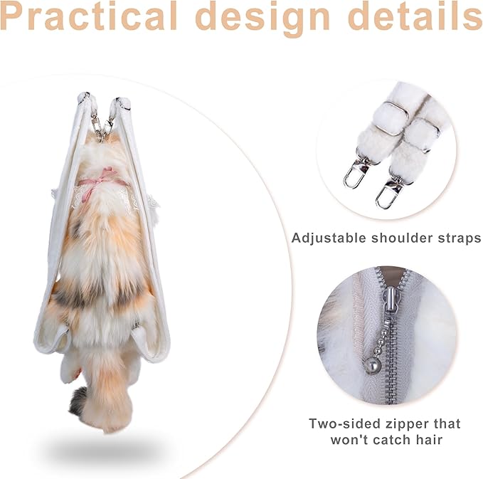 Chongker Cat Shaped Backpack, Stuffed Animals Backpack Toy, Cat Purse Realistic Plush Bag Crossbody Handbag with Adjustable Strap