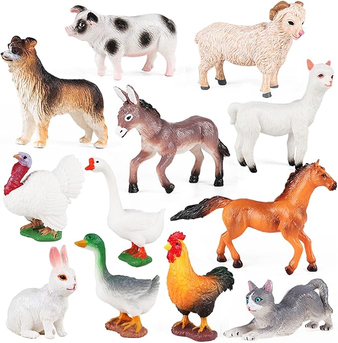 SIENON 12Pcs Farm Animal Figures Toys Realistic Plastic Cattle Figurines Educational Learning Toy Playset, Cake Decorations for Birthday Christmas Easter Egg Party Favors