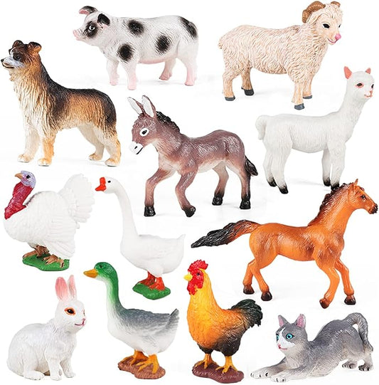 SIENON 12Pcs Farm Animal Figures Toys Realistic Plastic Cattle Figurines Educational Learning Toy Playset, Cake Decorations for Birthday Christmas Easter Egg Party Favors