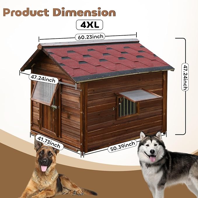Dog House Outdoor for Large Breed Dogs,Waterproof Dog House Outdoor Outside with Weatherproof Finish,Door,Cozy Dog Kennel Indoor Large for All Seasons,4XL- 60.24"(D) X 47.24"(W) X 50.39 "(H)