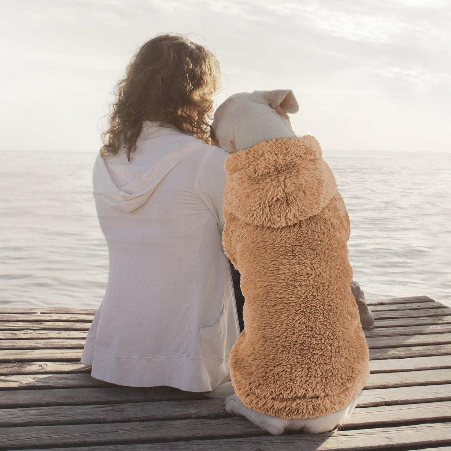 Fuzzy Dog Hoodie Dog Sweaters for Large Dogs Soft Double-Sided Plush Fleece Pet Sweater Pet Clothes Coats Hoodie Sherpa Hooded Sweatshirt(Coffee-XXL)