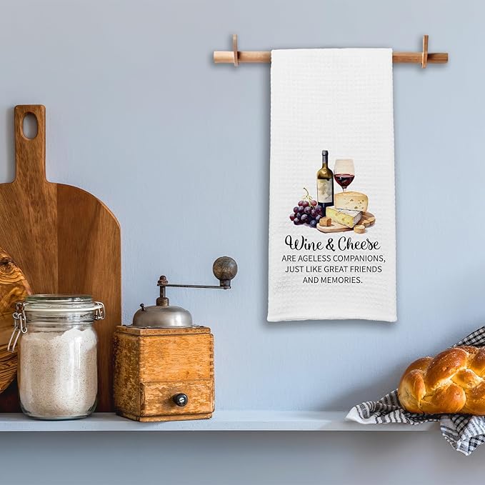 Funny Wine and Cheese Kitchen Towels, Bar Towels for Bartenders, Wine Cheese Lovers Gifts, Decorative Dishcloths for Kitchen Bar, Friendship Gifts for Women Hostess Sister Friend Bestie