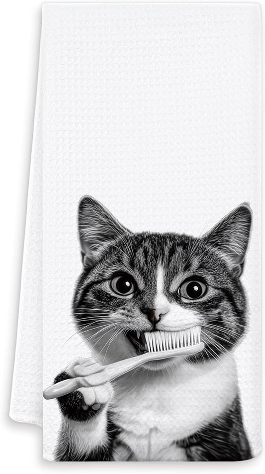 Funny Cat Hand Towels for Bathroom Washroom, Cat Bathroom Decor, Cute Kitty Kitten Bathrooms Hand Towels, Cats Lover Mom Lady Gifts for Women, 16x24 Inch