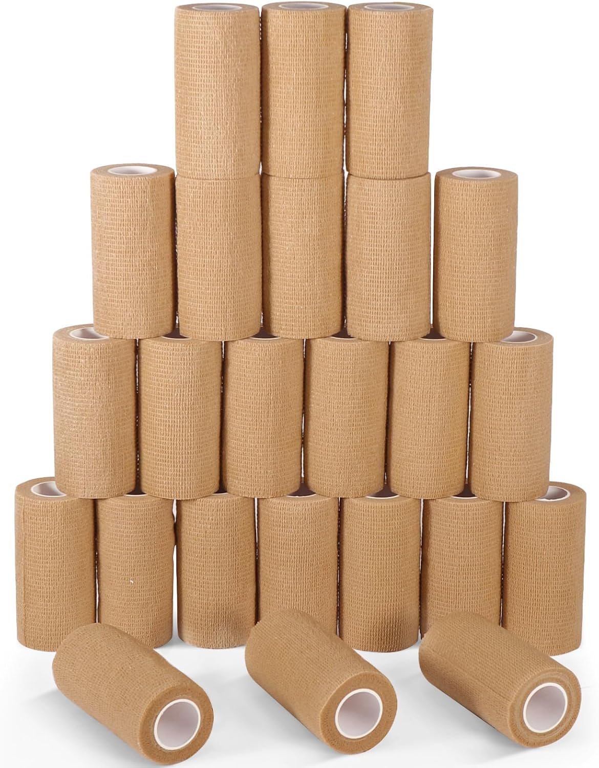 LDIWEE 24 Pack 4 Inch Self Adhesive Bandage Wrap - 5 Yard Cohesive Athletic Tape for First Aid, Medical, Sports, Ankle Wrist Sprains, Vet Wrap (Brown)