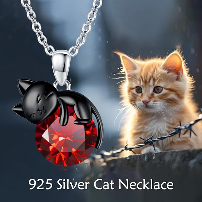 Cat Necklace Sterling Silver Cat Pendnat with Rose Quartz Pearl Jewelry Gifts for Women Cat Lovers