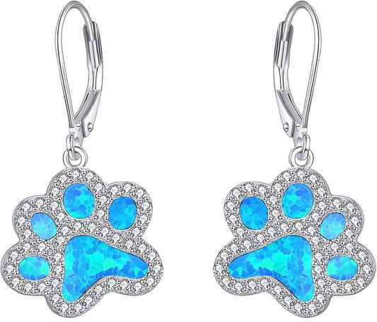 Paw Print Earrings Sterling Silver Leverback Dog Paw Earrings Puppy Paw Drop Dangle Earring for Women Girls