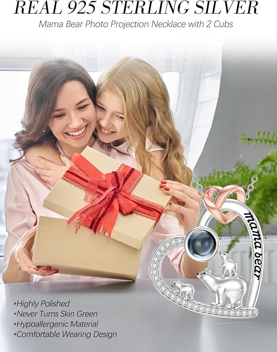 Mothers Day Gift for Mom 925 Sterling Silver Mama Bear/Dinosaur/Cat/Bird/Chicken Necklace with 1 2 3 4 5 Cubs Jewelry for Women Wife Grandma