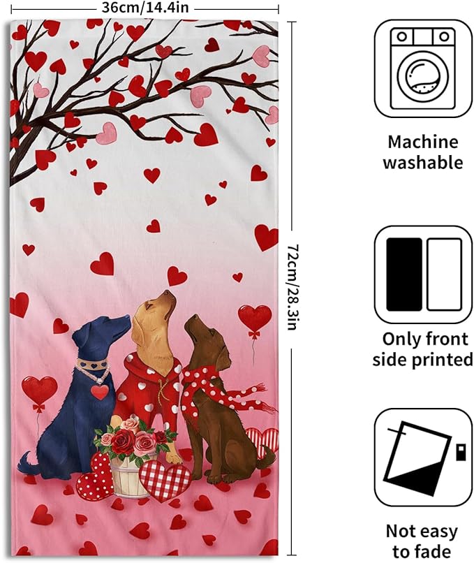 Giwawa Valentine Dog Hand Towels Set of 2 Romantic Love Soft Microfiber Absorbent Fingertip Face Towels for Bathroom Home Kitchen Hotel Spa