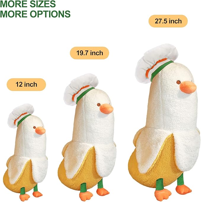 PEACH CAT Cute Banana Duck Stuffed Animal Long Banana Chef Duck Plush Pillow for Girls and Boys White 19.7"