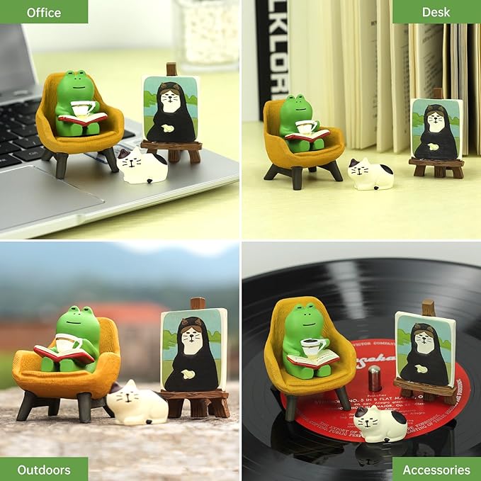 Cute Mini Frog and Cat Figurine for Office, Home Decoration Perfect Cute Frog Gift and Cat Gift