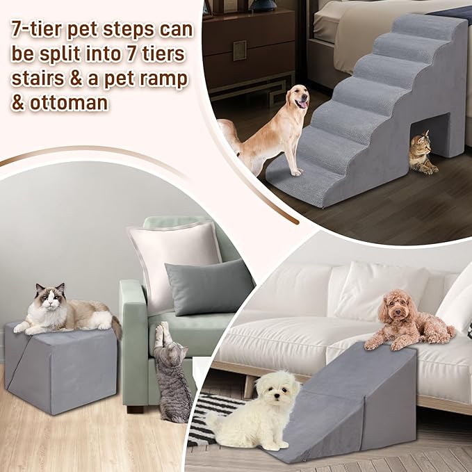 Dog Stairs & Steps for High Beds 30-36 inches High Tall, LitaiL 33inch 7 Steps Pet Stairs/Steps for High Beds Small Large Dogs, Non-Slip Dog Ramps/Ladder for Old Dogs/Cats