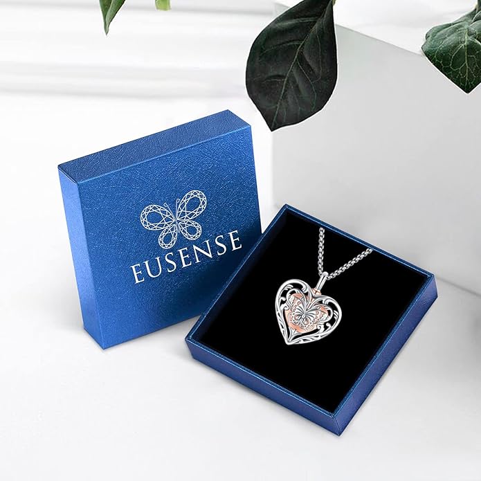 Eusense Cremation Jewelry for Ashes Urn Necklace to Put Ashes In 925 Sterling Silver Memorial Pendant Heart Urn Necklaces for Ashes Necklace for Women Men