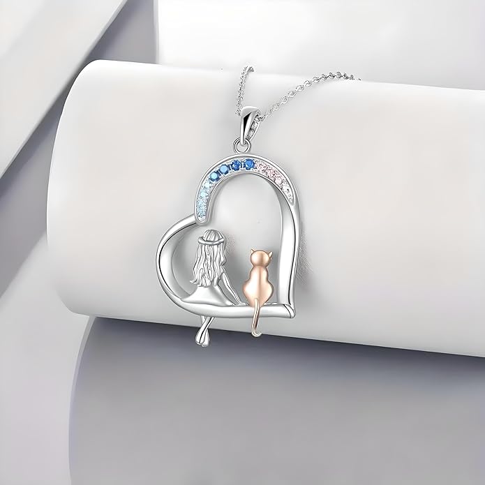 Cute Heart Necklace, With Black Cat - Charming Cat Heart in Rose Gold - Stylish Gift for Women & Party Accessory