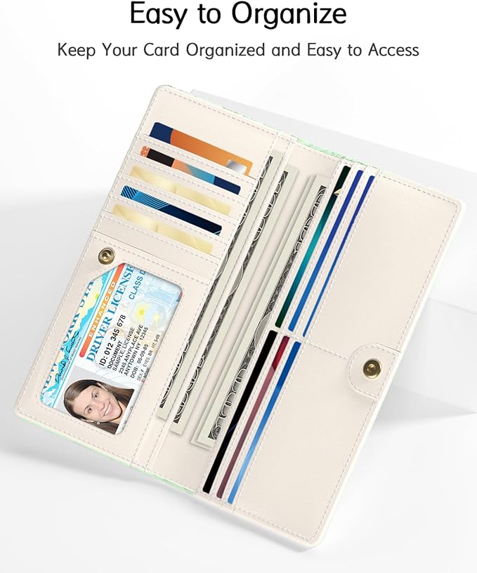 Nipichsha Womens Wallet, RFID Slim Wallets for Women, Thin Ladies Credit Card Holder Purse, Cute Leather Bifold Clutch Billfold with 11 Card Slots & ID Window, Green