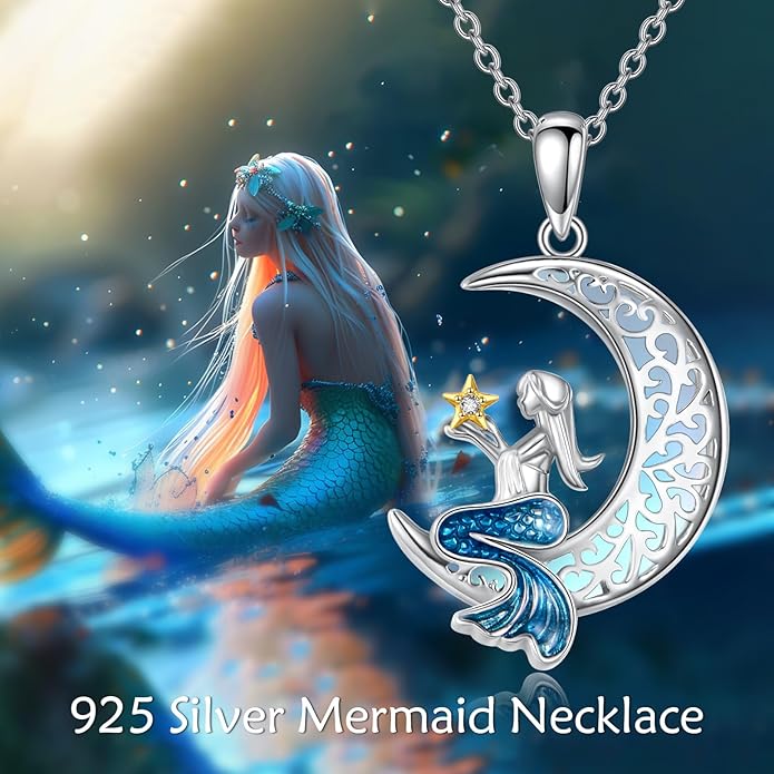 POPLYKE Spider/Butterfly/Fox/Killer Whale/Pande/Shark/Cat/Owl/Mermaid/Dragonfly Necklace 925 Sterling Sliver Animal Necklace Pendant Jewelry Gifts for Women