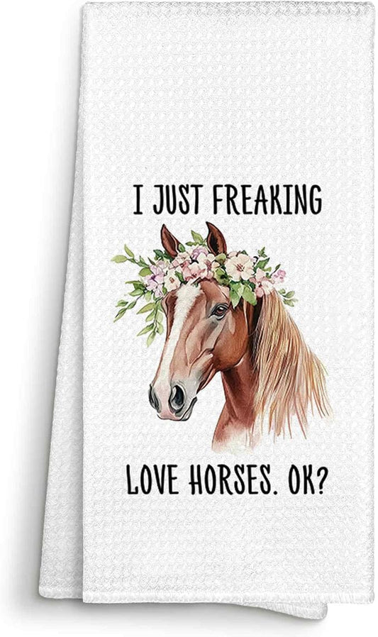I Just Freaking Love Horses Kitchen Towels Decorative Gifts for Horse Lovers 16x24, Horse Dish Towel Cloths Dishcloths Tea Towel, Horse Bathroom Kitchen Hand Towel Decor