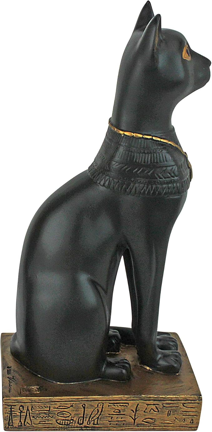 Design Toscano Egyptian Cat Diety Bastet Figurine Statue, 3 inches wide, 8 inches tall, Cast Stone Resin, Black & Gold Finish