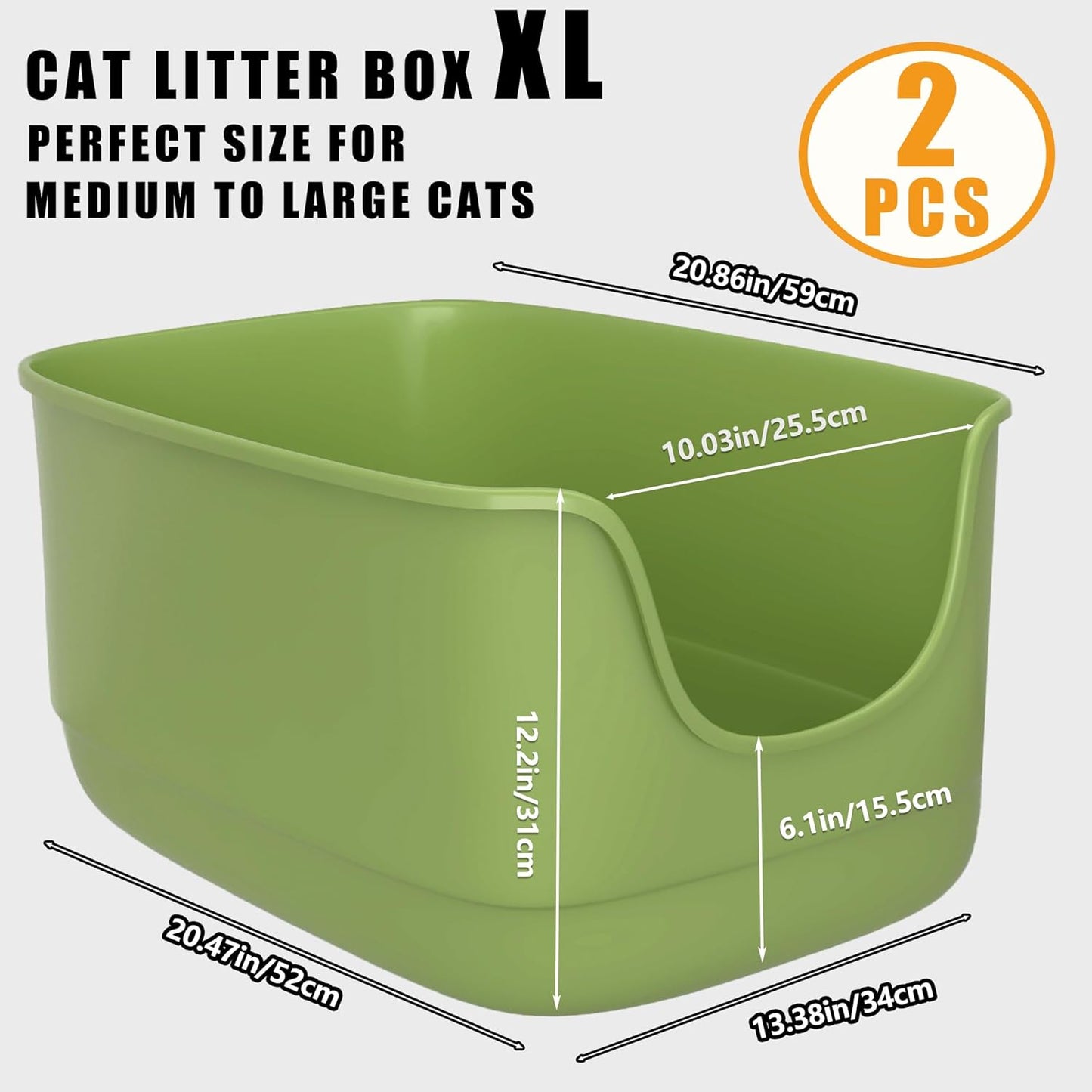 Gefryco Jumbo Cat Litter Box with High Sides, Extra Large for Muti Cats Open Big Cat Litter Box Anti-Splashing, High Wall Litter Tray for Indoor Medium and Large Cats(2Pack)