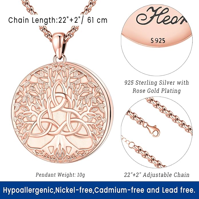 Picture Locket Necklace for Women Men Rose 14K Real Gold 925 Sterling Silver Jewelry Heart Locket Necklace that Holds Pictures Tree of Life Viking Wolf Celtic Knot St Christopher St Michael Pendant