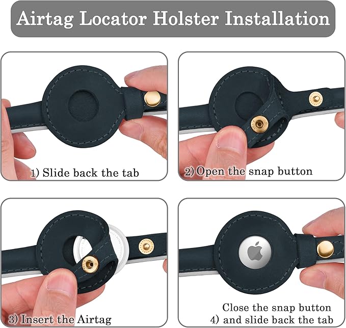 OOPSDOGGY Rolled Leather Dog Collar with Airtag Holder - Reflective Round Airtag Dog Collar - Soft Tracking Pet Collar for Small Dogs Puppy Cats Kitten (Denim, M, 12"-15")