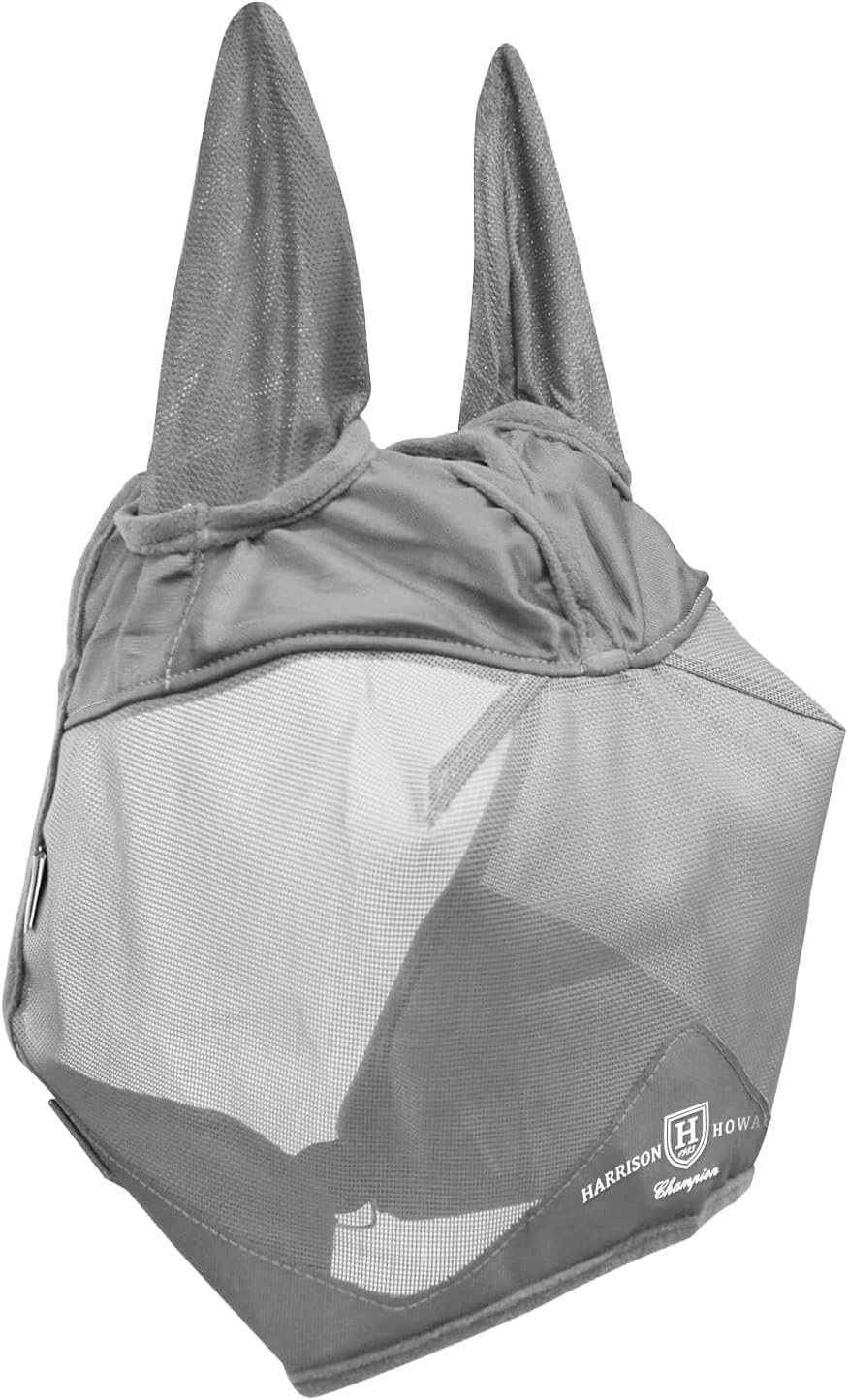 Harrison Howard UV-proof Multi-Function Fabrics Thick Fleece Padding Horse Fly Mask Half Face with Ears Original Grey Horse Large