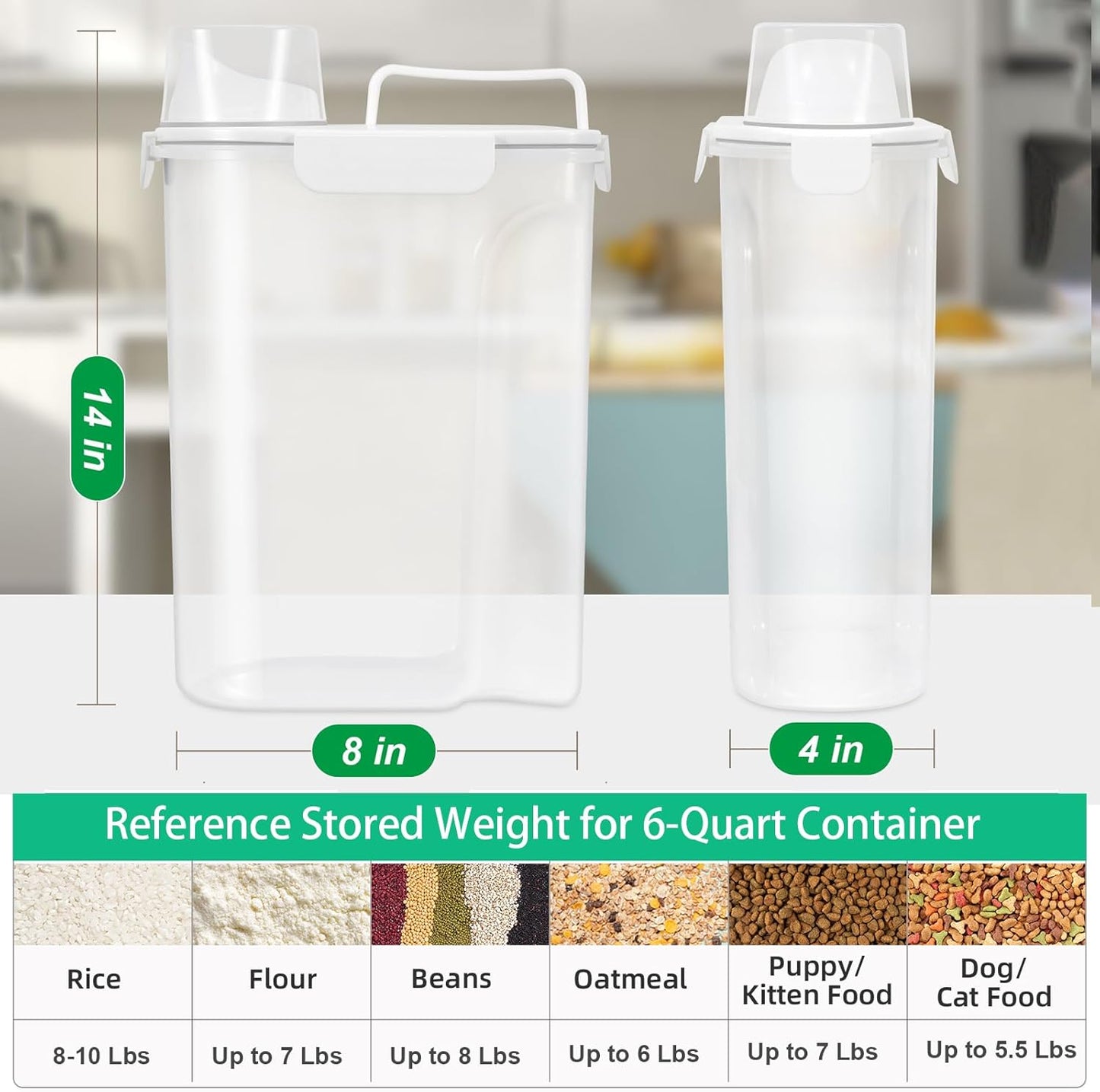 TBMax Airtight Rice Container 10 Lbs Cereal Dispenser, Small Pet Cat Dog Food Storage Container, Plastic Kitchen Pantry Food Storage Holder with Cup -White