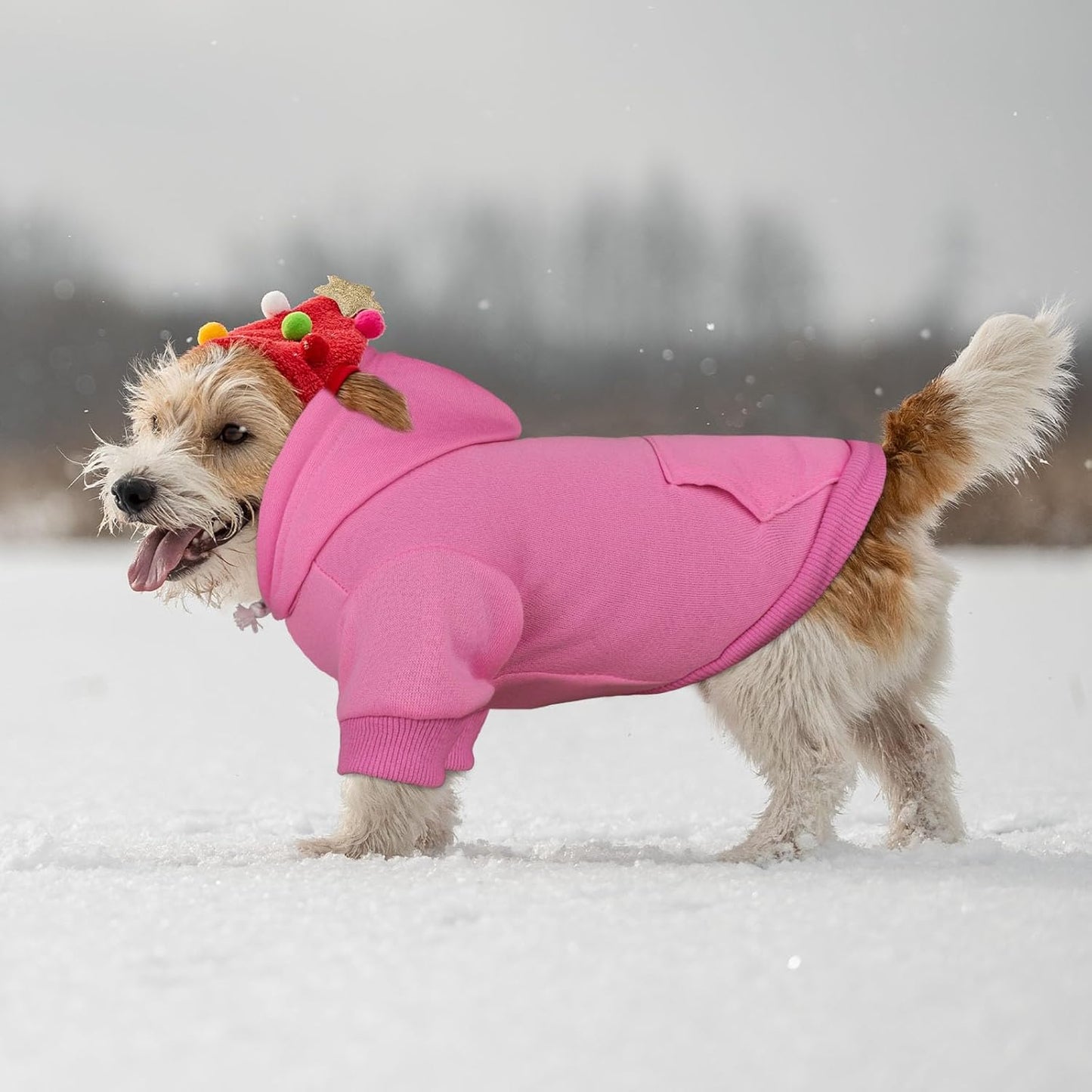 Dog Hoodie Dog Sweaters for Small Dogs Pet Sweater Solid Soft Brushed Fleece Pet Clothes Hoodie Sweatshirt with Pocket(Pink-XS)