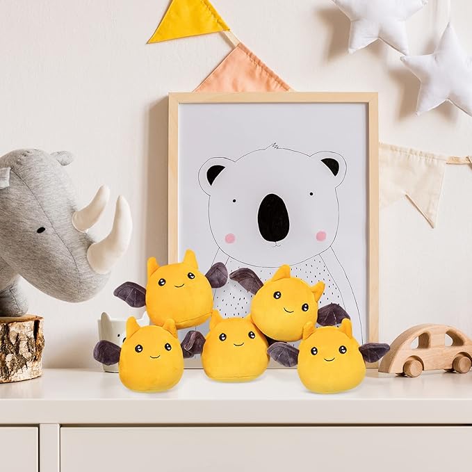 REFAHB Lucky Bat Plush Toy, Removable Stuffed Animal Plush Dolls, Soft Cute Plush Pillow Home Decoration Gift for Kids Girls' Birthday Christmas Halloween (5pcs a Bag, Orange)