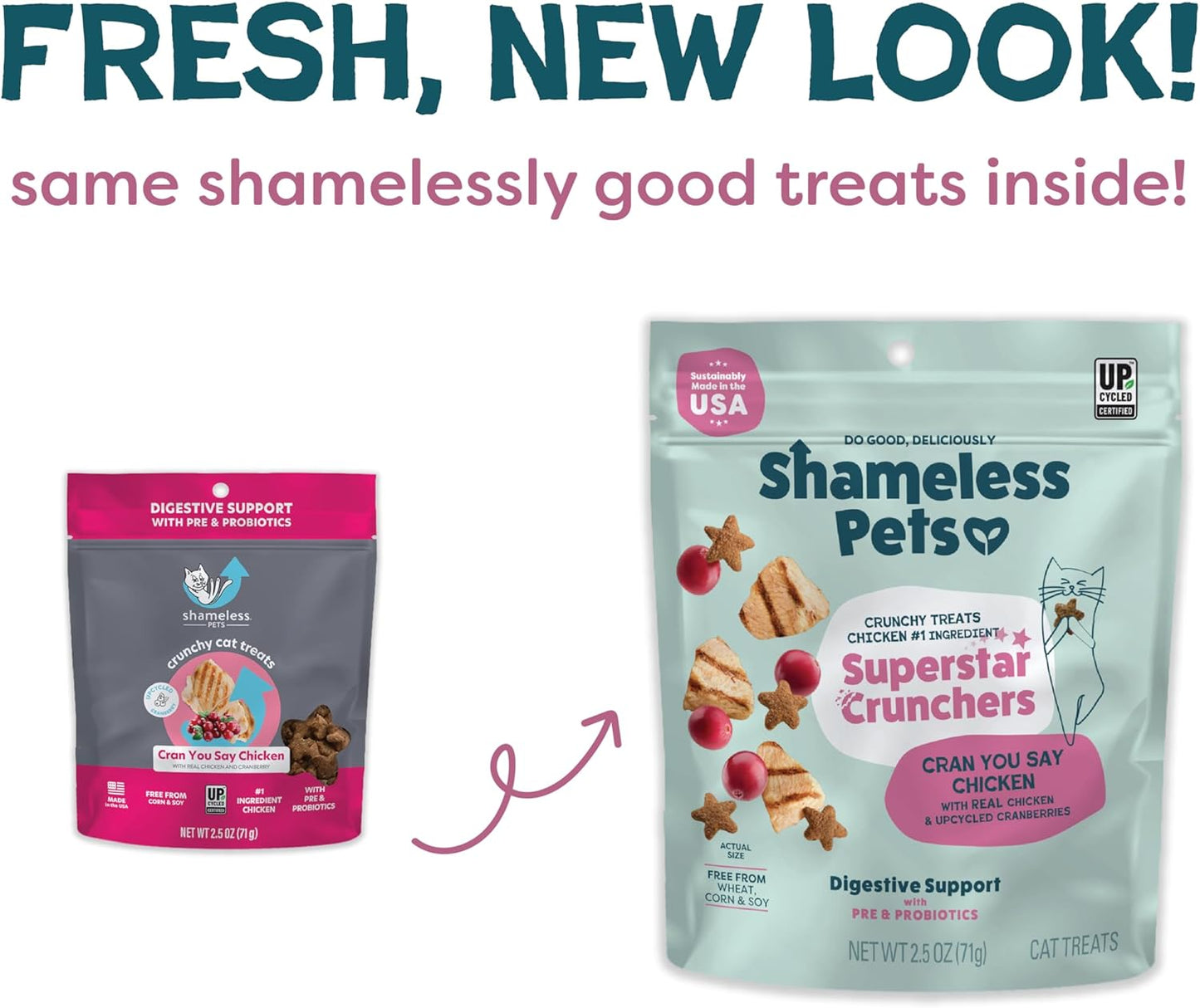 Shameless Pets Crunchy Cat Treats - Kitty Treats for Cats with Digestive Support, Natural Kitten Treats with Real Chicken, Healthy Flavored Feline Snacks - Cran You Say Chicken, 1-Pk