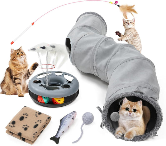 Cat Tunnel, Indoor Cat Toy, Roller Track Cat Toy, Collapsible S-Shaped Play Tube, 10.5 Inch Diameter Maze Cat House for Cats, Puppies, Rabbits, Ferrets, Cat Toy Gift Set, Grey
