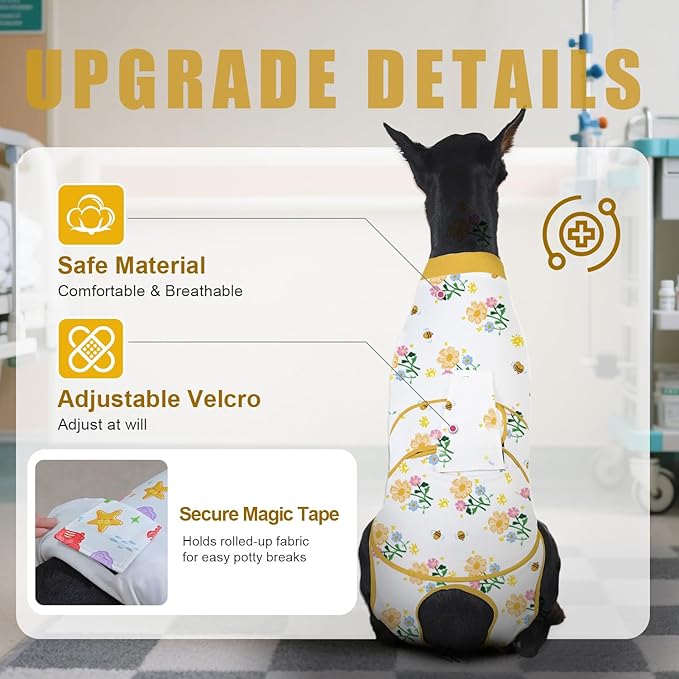 Recovery Suit for Dogs After Surgery, Professional Dog Surgical Suit for Female Spay, Male Neuter, E-Collar & Cone Alternative Dog Onesie for Abdominal Wounds Skin Disease, Yellow, M