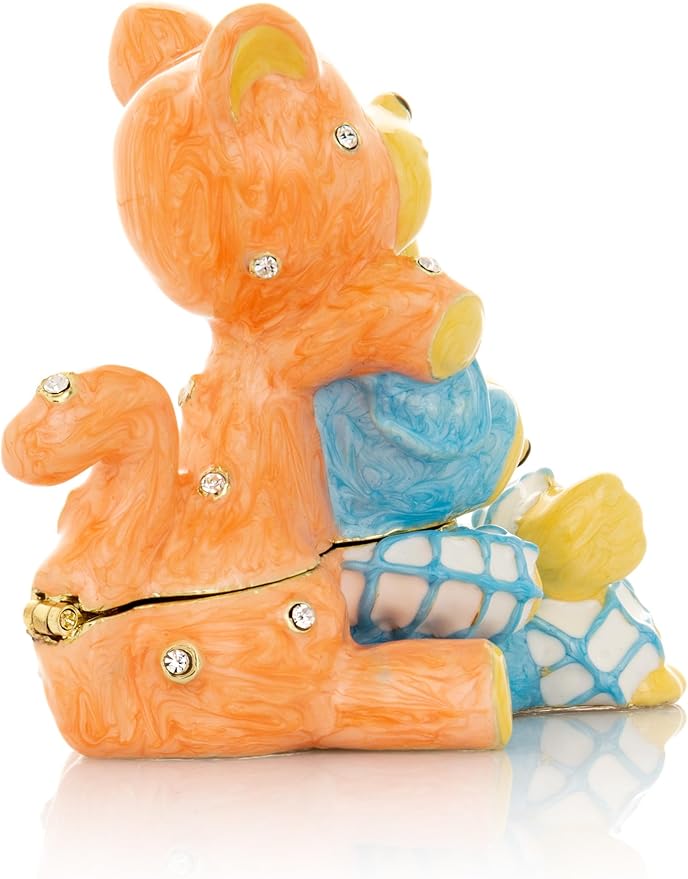 Keren Kopal Friends cat & Dog Trinket Box Decorated with Crystals Jewelry Storage Stash Handpainted Animal Figure Gift Idea for Home Decor