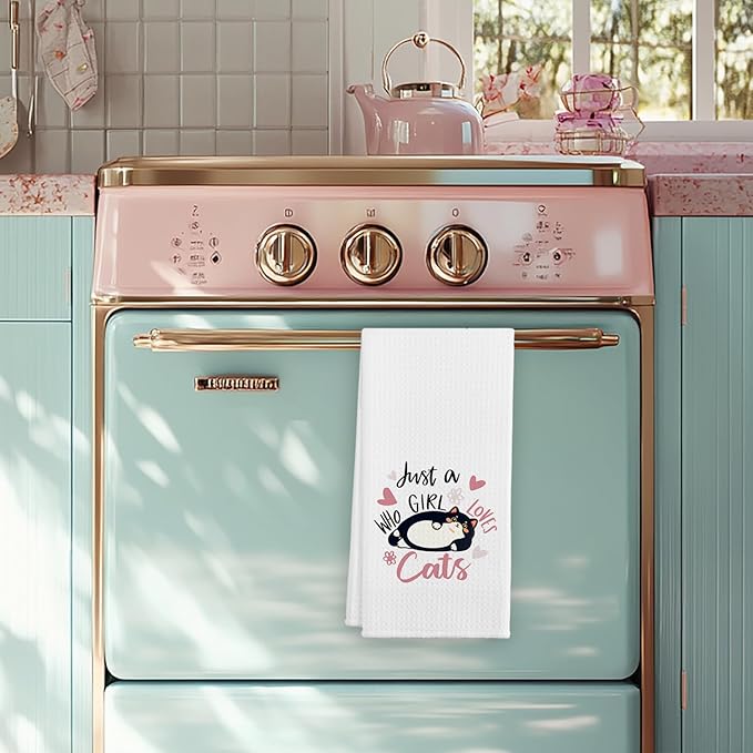 Cat Kitchen Towels, Just a Girl Who Loves Cats Hand Towels, Black Kitty Lovers Mom Lady Owners Gifts for Bathroom Kitchen Decor Soft Dish Cloth for Women, 16x24 Inches