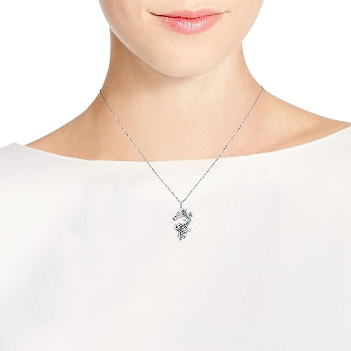 AeraVida Legendary Chinese Dragon Charm Stone Inlaid Accent .925 Sterling Silver Pendant on 18-inch Chain Necklace | Dragon Jewelry Necklace Accessory for Men Women Unisex