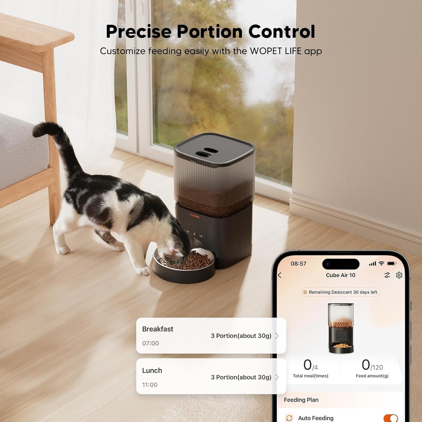 WOPET Automatic Cat Feeder, WiFi Automatic Dog Feeder with APP Control for Slow Feeding, Cat Food Dispenser with 10S Voice Record, Up to 10 Meals Per Day for Cats and Dogs