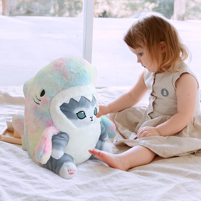 Kawaii Shark Cat Plush Toy Stuffed Animal Doll, Cute Soft Pillow Stress Release Hugs Toys Christmas Halloween Birthday Gifts for Kids Boys Girl Best Gift (Colorful - Gray,19 inch)