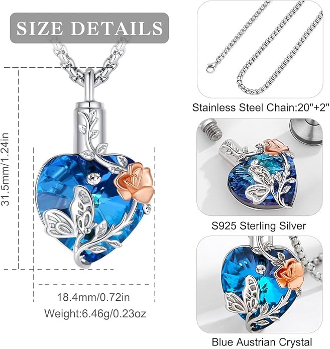 EUDORA Sterling Silver Urn Necklace for Ashes for Women Men, Ash Pendant for Human Cat Dog Ashes, Necklace for Ashes of Loved One Dad Mom Papa Pet Cremation Souvenir Jewelry for Funeral, 20inch