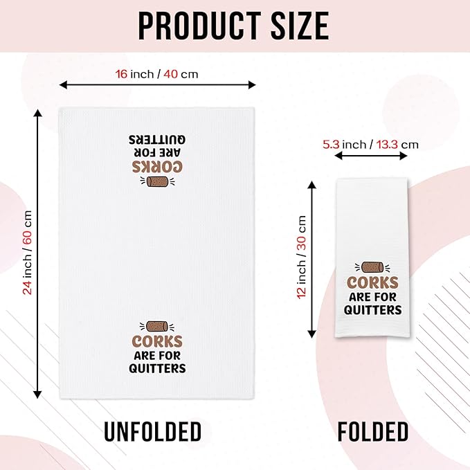 Funny Wine Kitchen Towels, Corks are for Quitters Dishcloths, Wine Lovers Gifts, Bar Decorative Towels for Bartenders, Cute Kitchen Gifts for Women Hostess Housewife Friend Bartenders