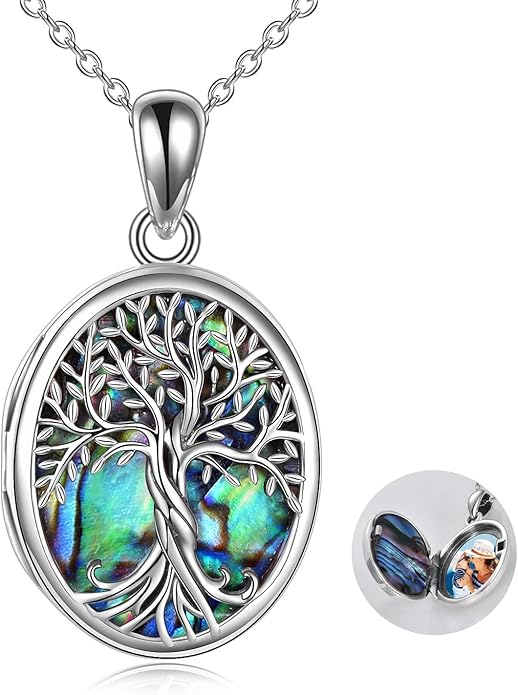 ONEFINITY Tree of Life Locket Necklace Sterling Silver Locket Necklace That Holds Pictures Tree of Life Locket Pendant for Women Wife Girlfriend